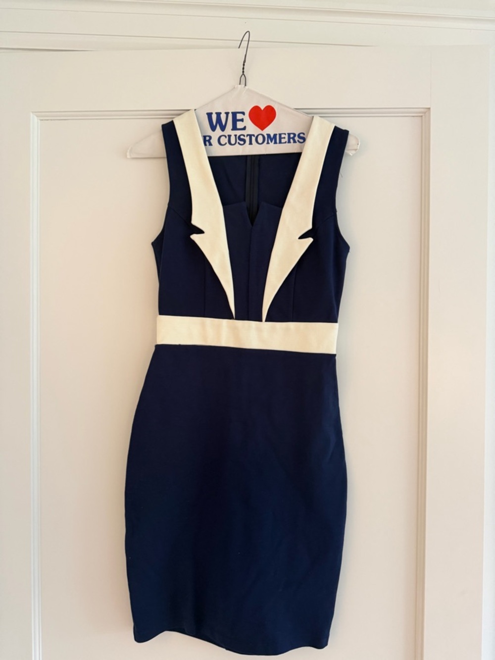 Mystic Navy Midi Sheath Dress with Cream Trim